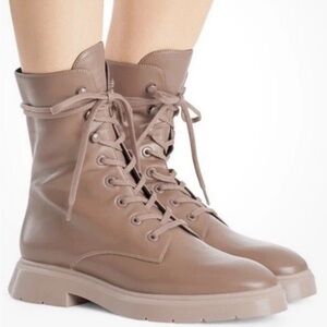 Stuart Weitzman Mckenzee Leather Lace-up Platform Combat Boots Taupe Size 10